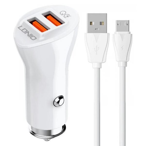 LDNIO C511Q Micro Dual QC 3.0 Auto punjač beli